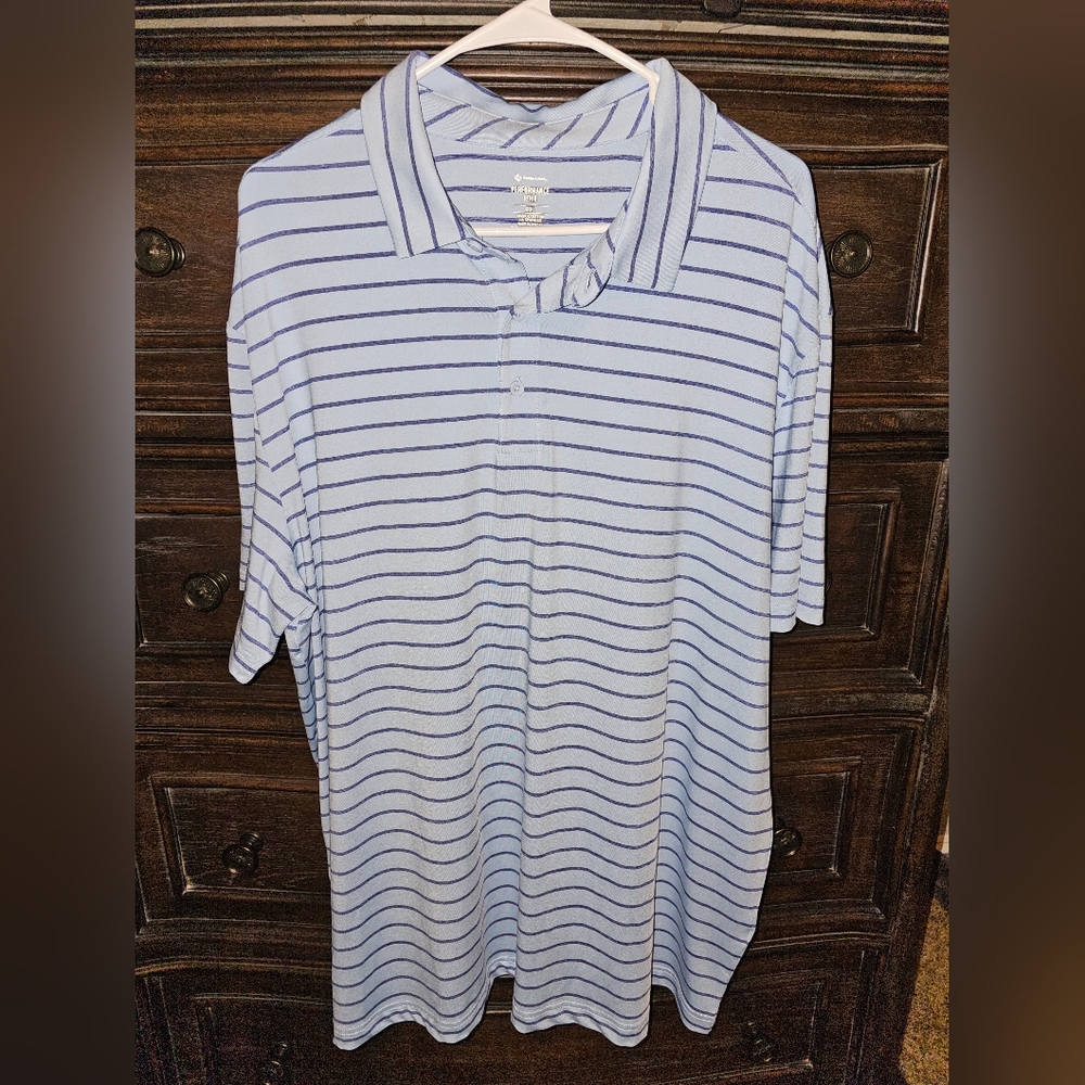Men's Members Mark Striped Polyester Spandex Performance Polo Shirt 2xl Blue